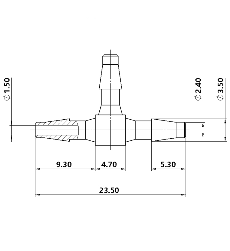 2.4mm(3/32)T型塑料三通
