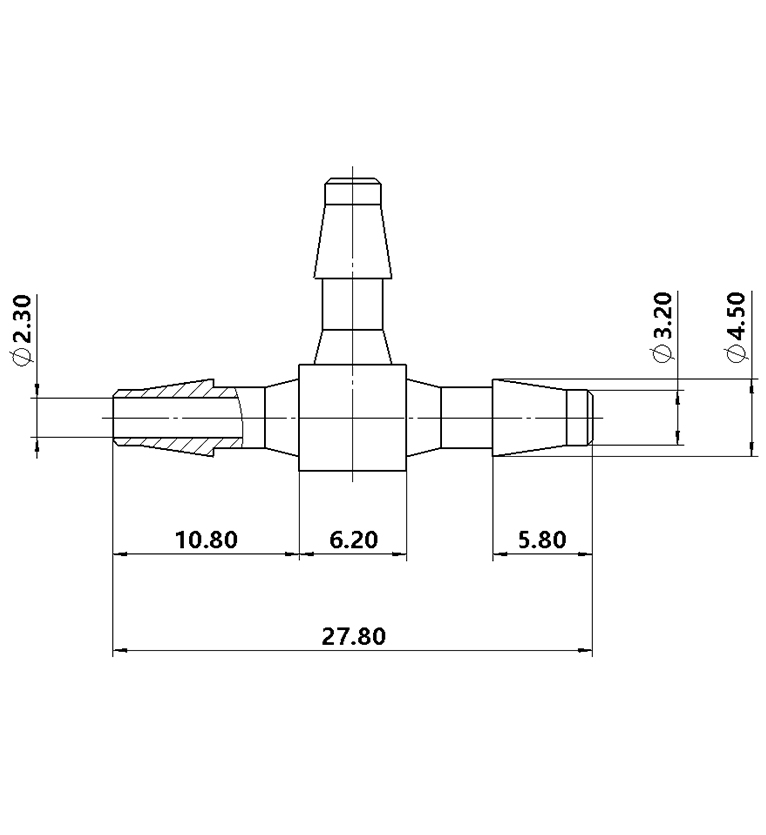 3.2mm(1/8英寸)T型塑料三通