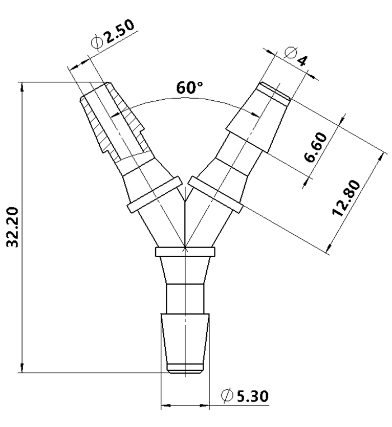 3.9mm(5/32)Y型塑料三通