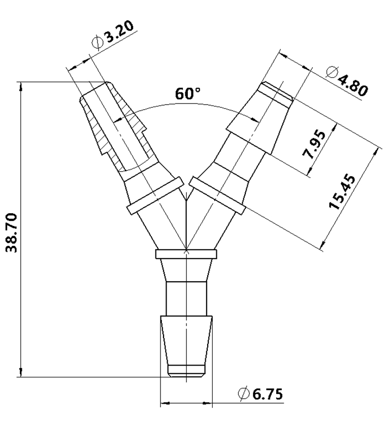4.8mm(3/16)Y型塑料三通