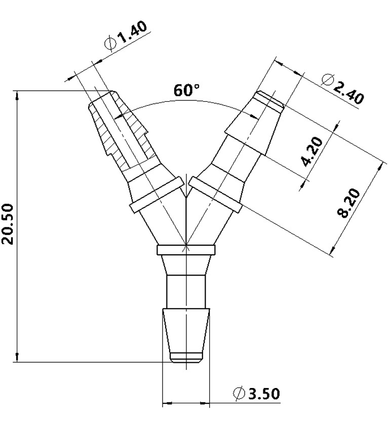 2.4mm(3/32)Y型塑料三通