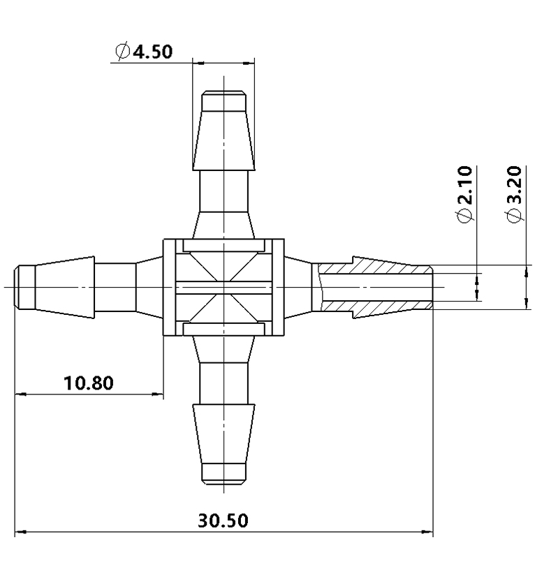 3.2mm(1/8英寸)十字四通接头
