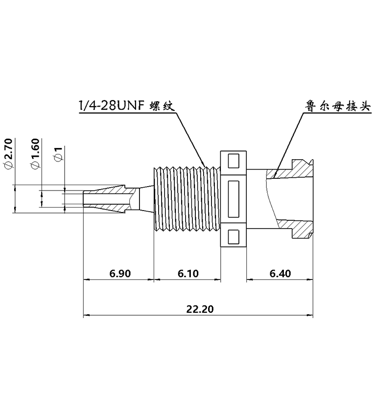 1.6mm(1/16)穿板鲁尔母接头
