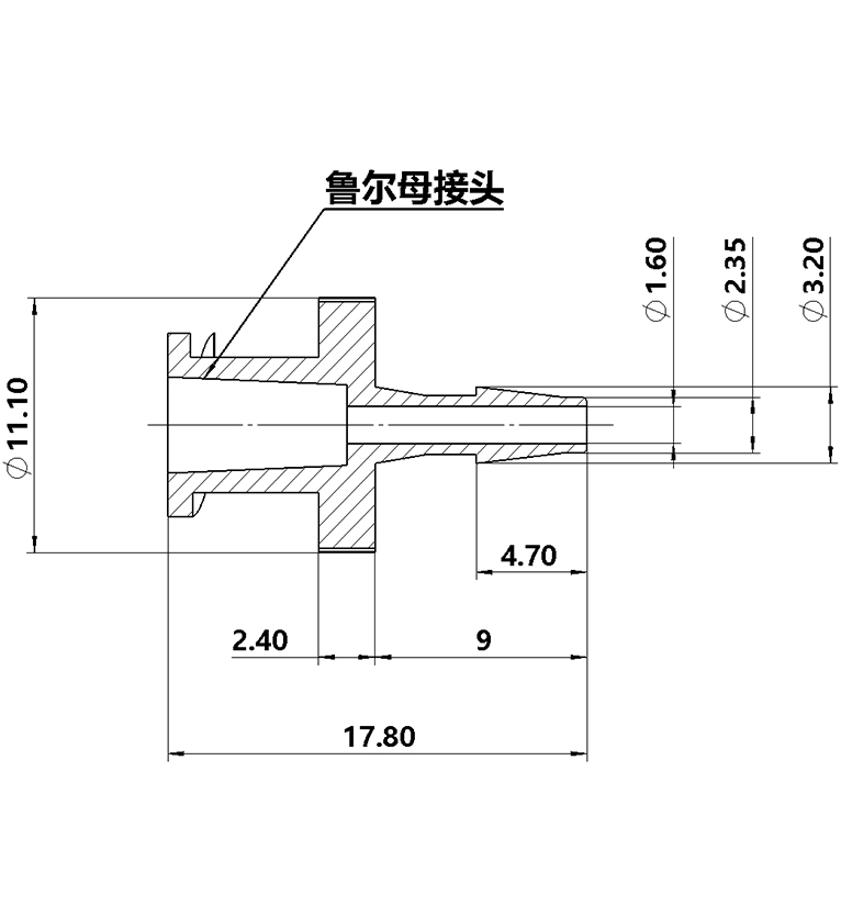 2.4mm(3/32)尼龙鲁尔母接头